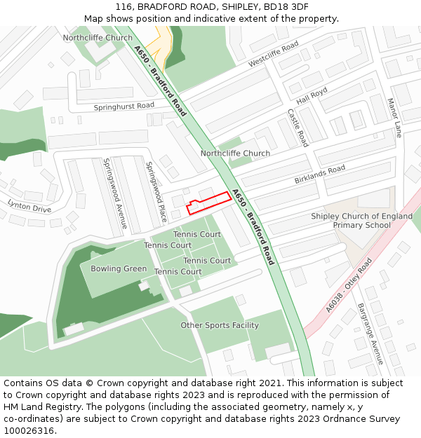 116, BRADFORD ROAD, SHIPLEY, BD18 3DF: Location map and indicative extent of plot