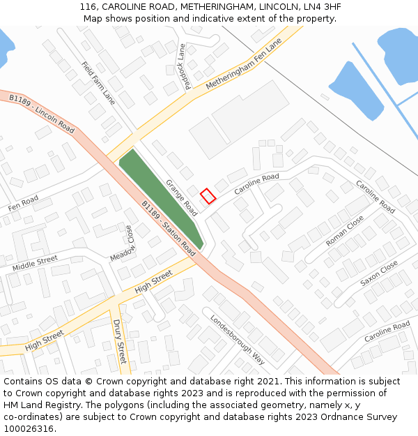 116, CAROLINE ROAD, METHERINGHAM, LINCOLN, LN4 3HF: Location map and indicative extent of plot