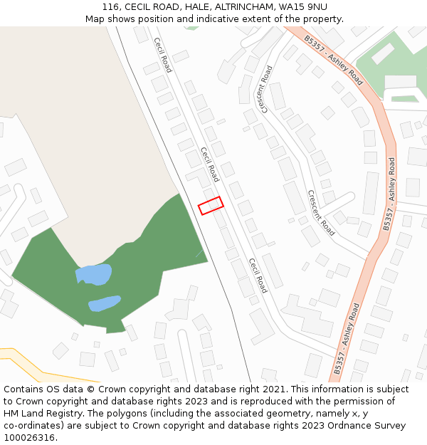 116, CECIL ROAD, HALE, ALTRINCHAM, WA15 9NU: Location map and indicative extent of plot