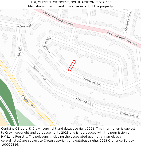 116, CHESSEL CRESCENT, SOUTHAMPTON, SO19 4BS: Location map and indicative extent of plot