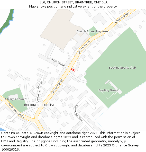 116, CHURCH STREET, BRAINTREE, CM7 5LA: Location map and indicative extent of plot