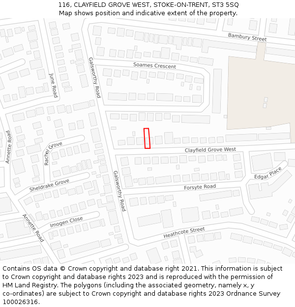116, CLAYFIELD GROVE WEST, STOKE-ON-TRENT, ST3 5SQ: Location map and indicative extent of plot