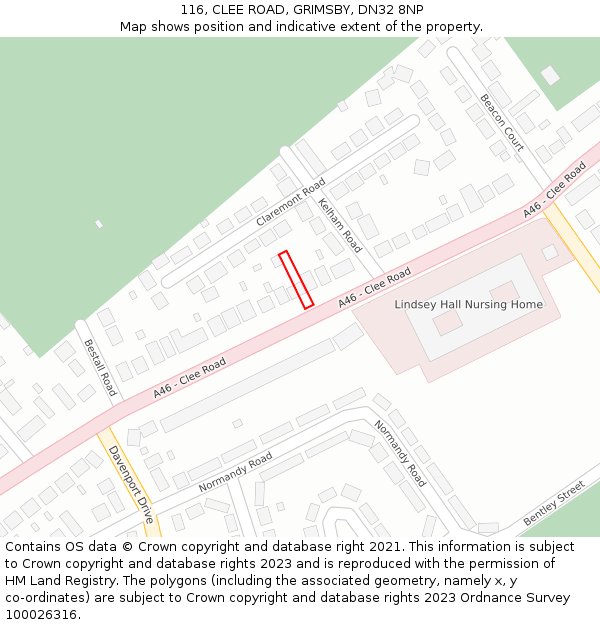 116, CLEE ROAD, GRIMSBY, DN32 8NP: Location map and indicative extent of plot