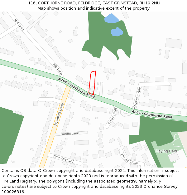 116, COPTHORNE ROAD, FELBRIDGE, EAST GRINSTEAD, RH19 2NU: Location map and indicative extent of plot
