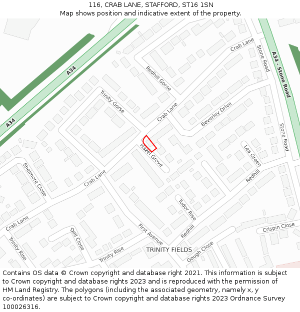 116, CRAB LANE, STAFFORD, ST16 1SN: Location map and indicative extent of plot