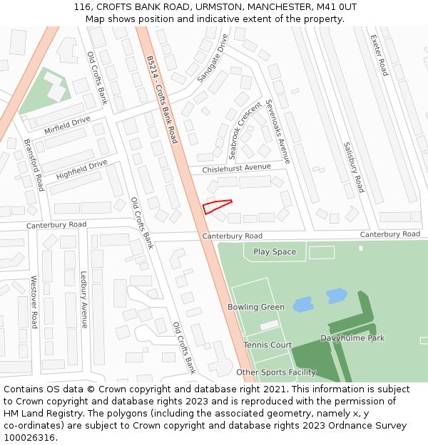 116, CROFTS BANK ROAD, URMSTON, MANCHESTER, M41 0UT: Location map and indicative extent of plot
