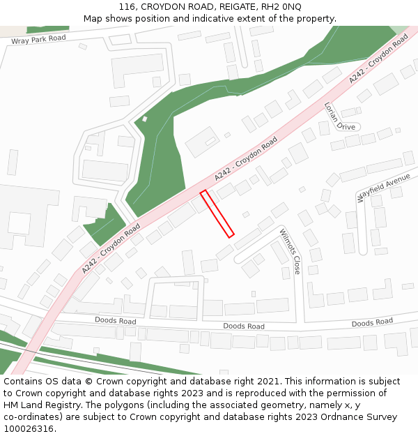 116, CROYDON ROAD, REIGATE, RH2 0NQ: Location map and indicative extent of plot