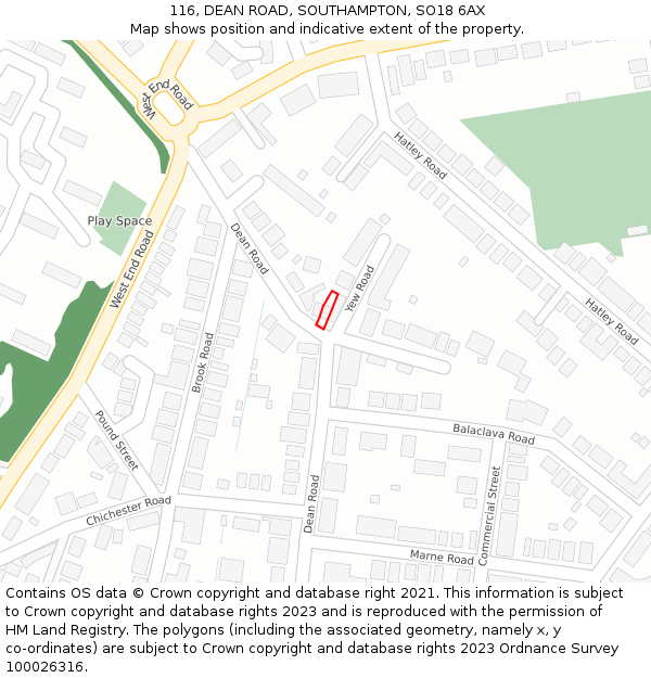 116, DEAN ROAD, SOUTHAMPTON, SO18 6AX: Location map and indicative extent of plot
