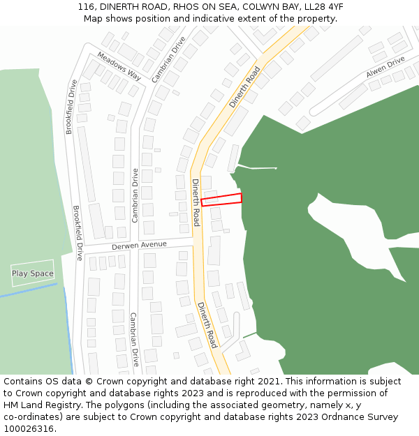 116, DINERTH ROAD, RHOS ON SEA, COLWYN BAY, LL28 4YF: Location map and indicative extent of plot