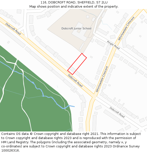 116, DOBCROFT ROAD, SHEFFIELD, S7 2LU: Location map and indicative extent of plot