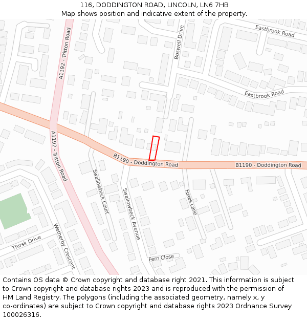 116, DODDINGTON ROAD, LINCOLN, LN6 7HB: Location map and indicative extent of plot