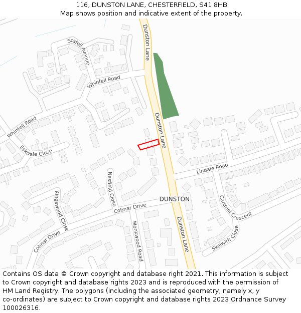116, DUNSTON LANE, CHESTERFIELD, S41 8HB: Location map and indicative extent of plot