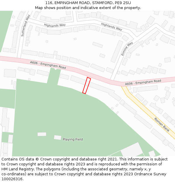 116, EMPINGHAM ROAD, STAMFORD, PE9 2SU: Location map and indicative extent of plot