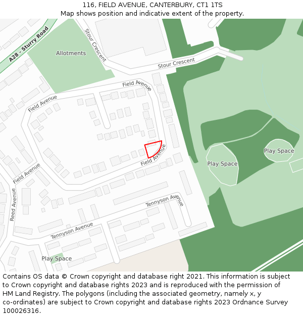 116, FIELD AVENUE, CANTERBURY, CT1 1TS: Location map and indicative extent of plot
