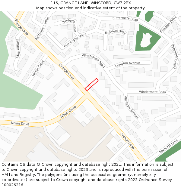 116, GRANGE LANE, WINSFORD, CW7 2BX: Location map and indicative extent of plot