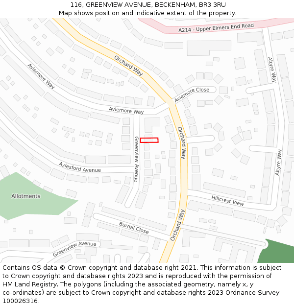 116, GREENVIEW AVENUE, BECKENHAM, BR3 3RU: Location map and indicative extent of plot