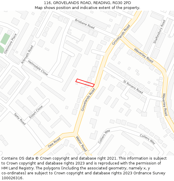 116, GROVELANDS ROAD, READING, RG30 2PD: Location map and indicative extent of plot