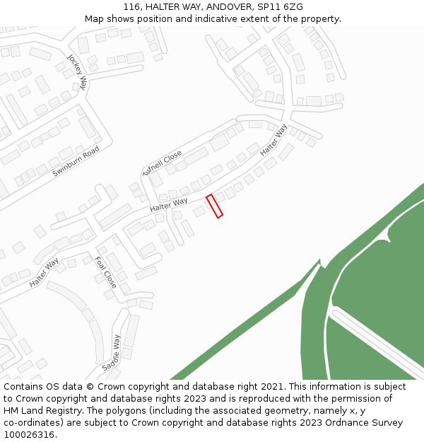 116, HALTER WAY, ANDOVER, SP11 6ZG: Location map and indicative extent of plot