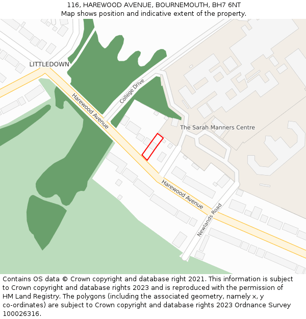 116, HAREWOOD AVENUE, BOURNEMOUTH, BH7 6NT: Location map and indicative extent of plot