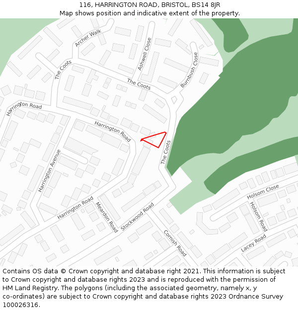 116, HARRINGTON ROAD, BRISTOL, BS14 8JR: Location map and indicative extent of plot