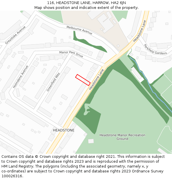 116, HEADSTONE LANE, HARROW, HA2 6JN: Location map and indicative extent of plot