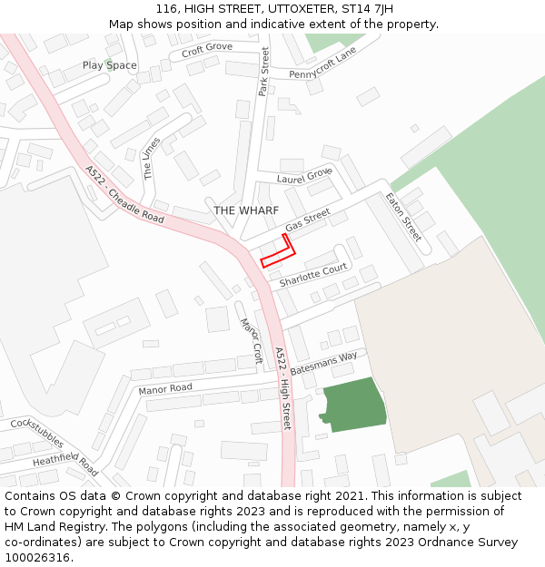 116, HIGH STREET, UTTOXETER, ST14 7JH: Location map and indicative extent of plot