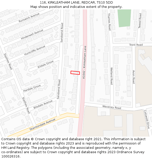 116, KIRKLEATHAM LANE, REDCAR, TS10 5DD: Location map and indicative extent of plot