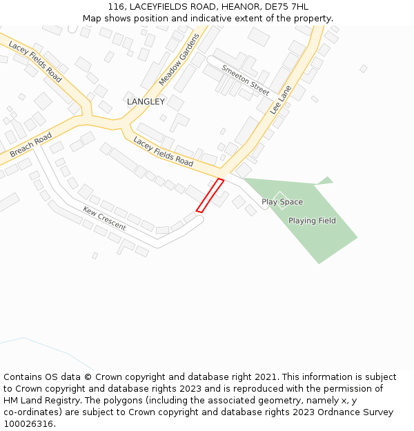 116, LACEYFIELDS ROAD, HEANOR, DE75 7HL: Location map and indicative extent of plot
