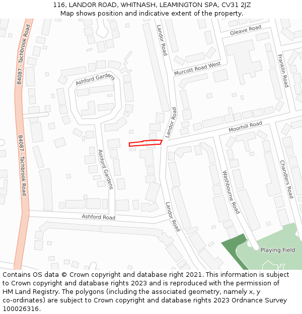 116, LANDOR ROAD, WHITNASH, LEAMINGTON SPA, CV31 2JZ: Location map and indicative extent of plot