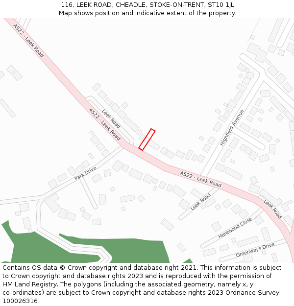 116, LEEK ROAD, CHEADLE, STOKE-ON-TRENT, ST10 1JL: Location map and indicative extent of plot