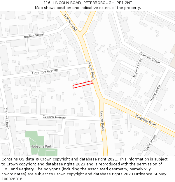 116, LINCOLN ROAD, PETERBOROUGH, PE1 2NT: Location map and indicative extent of plot