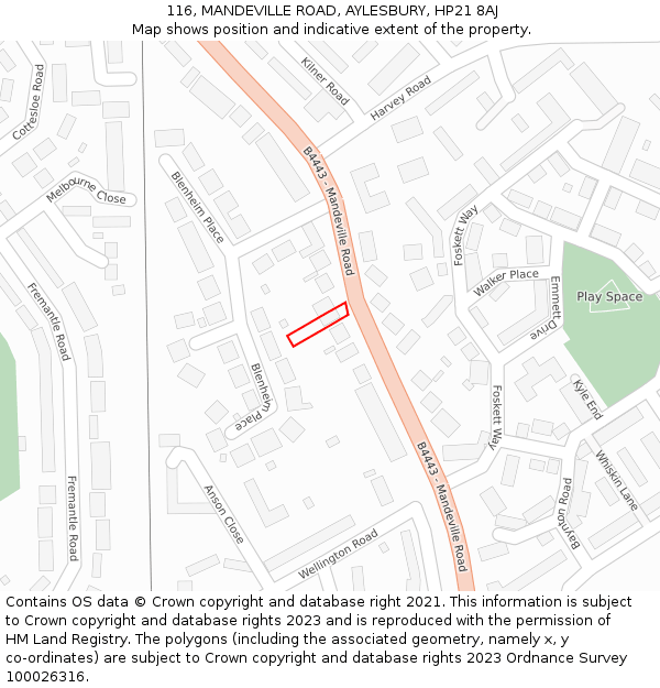 116, MANDEVILLE ROAD, AYLESBURY, HP21 8AJ: Location map and indicative extent of plot