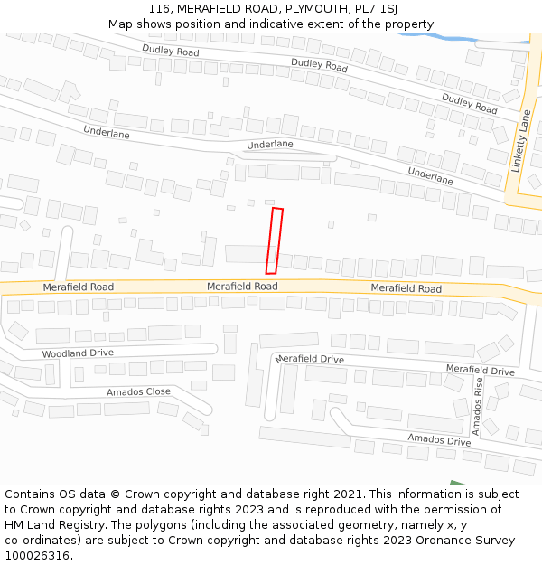 116, MERAFIELD ROAD, PLYMOUTH, PL7 1SJ: Location map and indicative extent of plot