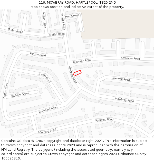116, MOWBRAY ROAD, HARTLEPOOL, TS25 2ND: Location map and indicative extent of plot