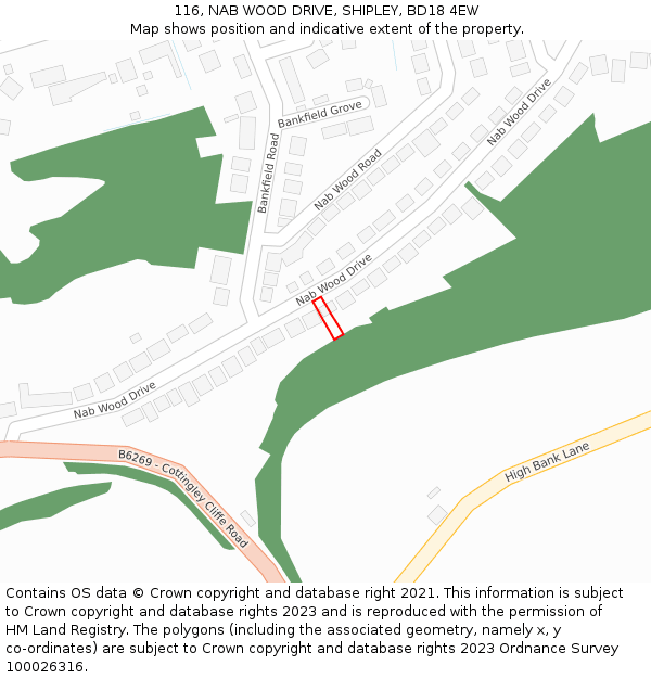 116, NAB WOOD DRIVE, SHIPLEY, BD18 4EW: Location map and indicative extent of plot