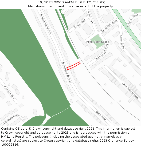 116, NORTHWOOD AVENUE, PURLEY, CR8 2EQ: Location map and indicative extent of plot