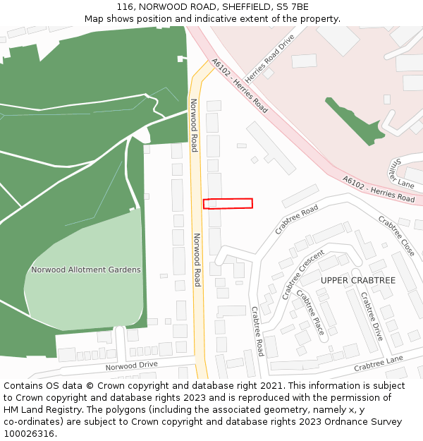 116, NORWOOD ROAD, SHEFFIELD, S5 7BE: Location map and indicative extent of plot