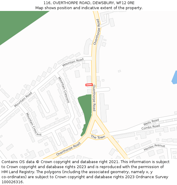 116, OVERTHORPE ROAD, DEWSBURY, WF12 0RE: Location map and indicative extent of plot