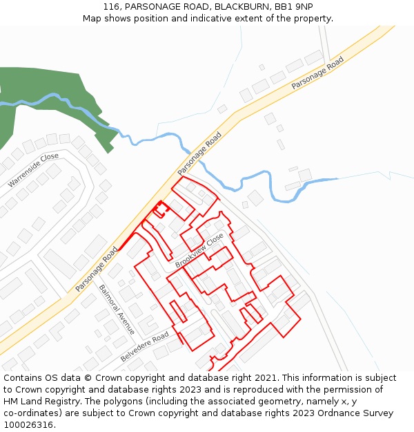 116, PARSONAGE ROAD, BLACKBURN, BB1 9NP: Location map and indicative extent of plot