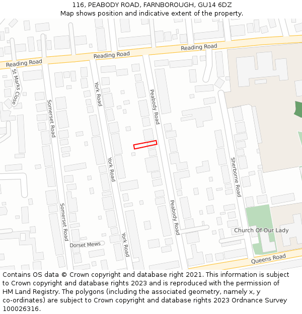116, PEABODY ROAD, FARNBOROUGH, GU14 6DZ: Location map and indicative extent of plot