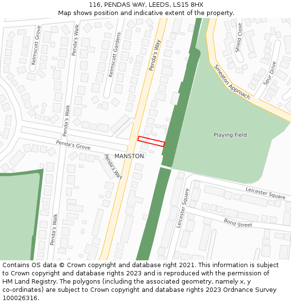 116, PENDAS WAY, LEEDS, LS15 8HX: Location map and indicative extent of plot