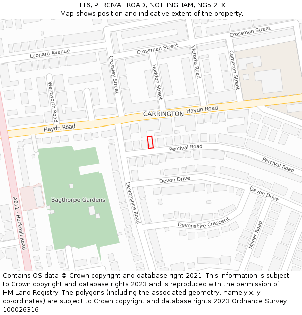 116, PERCIVAL ROAD, NOTTINGHAM, NG5 2EX: Location map and indicative extent of plot