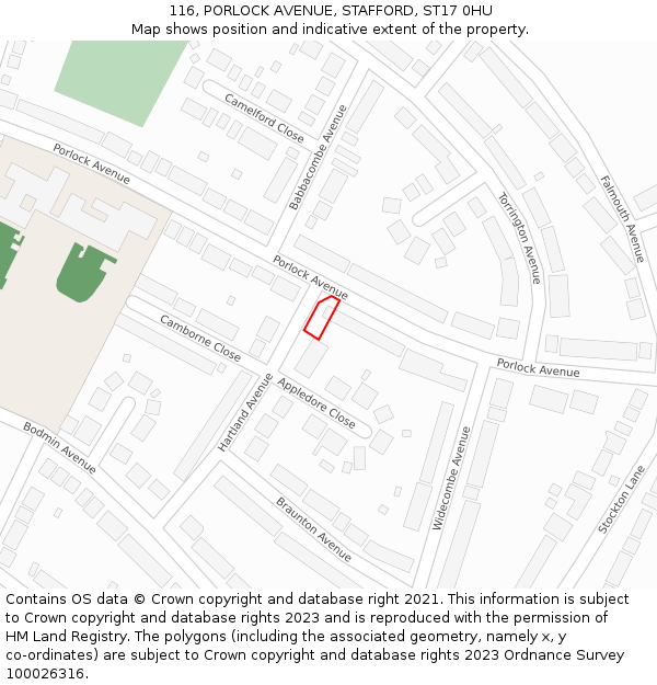 116, PORLOCK AVENUE, STAFFORD, ST17 0HU: Location map and indicative extent of plot