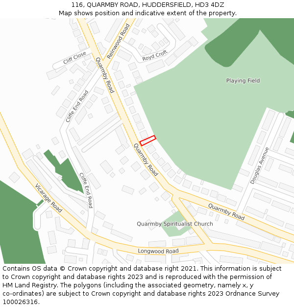 116, QUARMBY ROAD, HUDDERSFIELD, HD3 4DZ: Location map and indicative extent of plot