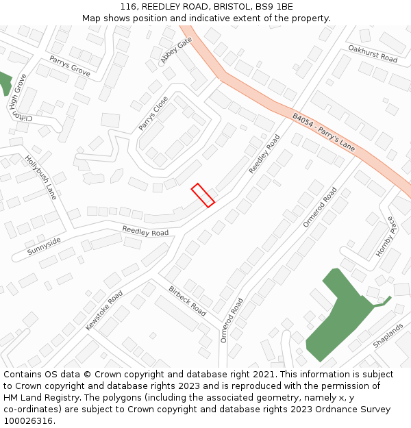 116, REEDLEY ROAD, BRISTOL, BS9 1BE: Location map and indicative extent of plot