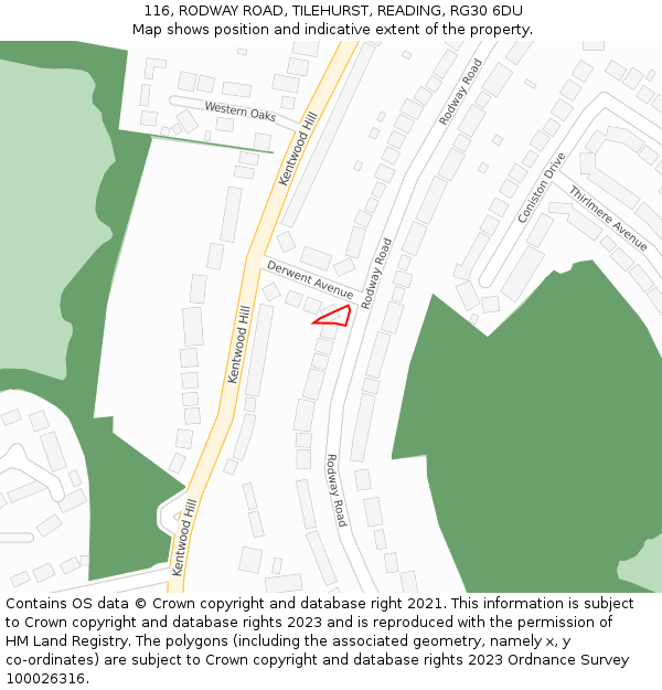 116, RODWAY ROAD, TILEHURST, READING, RG30 6DU: Location map and indicative extent of plot