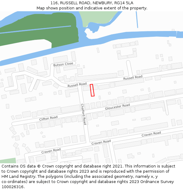 116, RUSSELL ROAD, NEWBURY, RG14 5LA: Location map and indicative extent of plot
