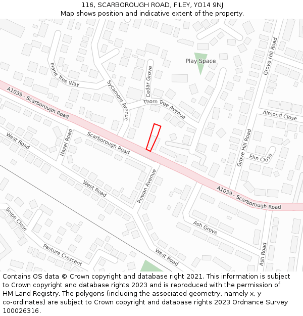 116, SCARBOROUGH ROAD, FILEY, YO14 9NJ: Location map and indicative extent of plot