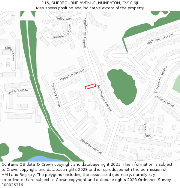 116, SHERBOURNE AVENUE, NUNEATON, CV10 9JL: Location map and indicative extent of plot