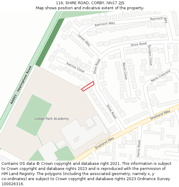 116, SHIRE ROAD, CORBY, NN17 2JS: Location map and indicative extent of plot